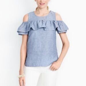 J.Crew Factory Cold Shoulder Ruffle Chambray Striped Top